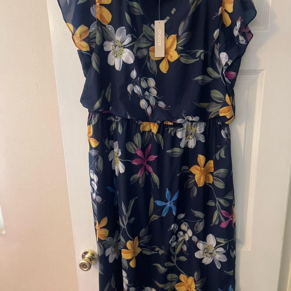 Chico's Floral Maxi Dress - Navy with Multicolor Flowers
